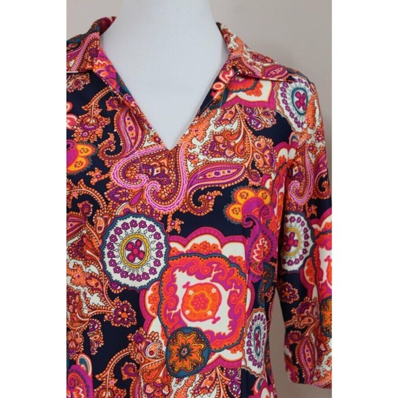 JUDE CONNALLY Sz L Large Michelle Paisley Print 3/4 Slv Tunic Dress Polo Collar - Picture 5 of 7